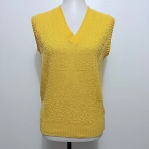 Teasers Vintage Star Pattern Sweater Vest Yellow V-Neck Knit Made in USA M/L